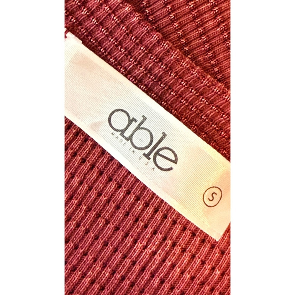 Able Boho Cottagecore Maroon Waffle Knit Crochet Trim Long Sleeve Mini Dress S - Picture 4 of 11